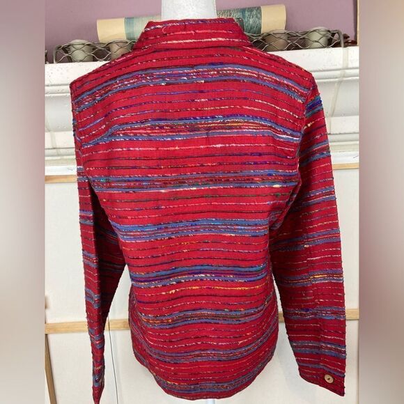 Coldwater Creek Red & Multicolor Woven jacket w/light wood buttons❤️ - Picture 7 of 11